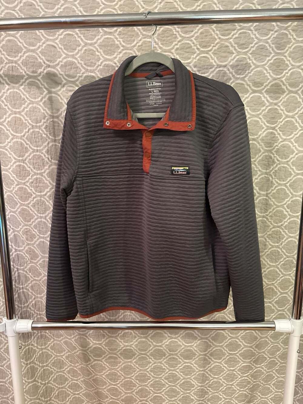 L.L.Bean Men's Airlight Knit Pullover, Size L Regular, Grey/Orange